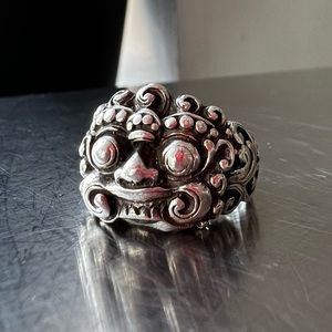 Men's sterling silver ring, "Witch Rangda" Asian Unisex Dragon Foo Dog Sz 9